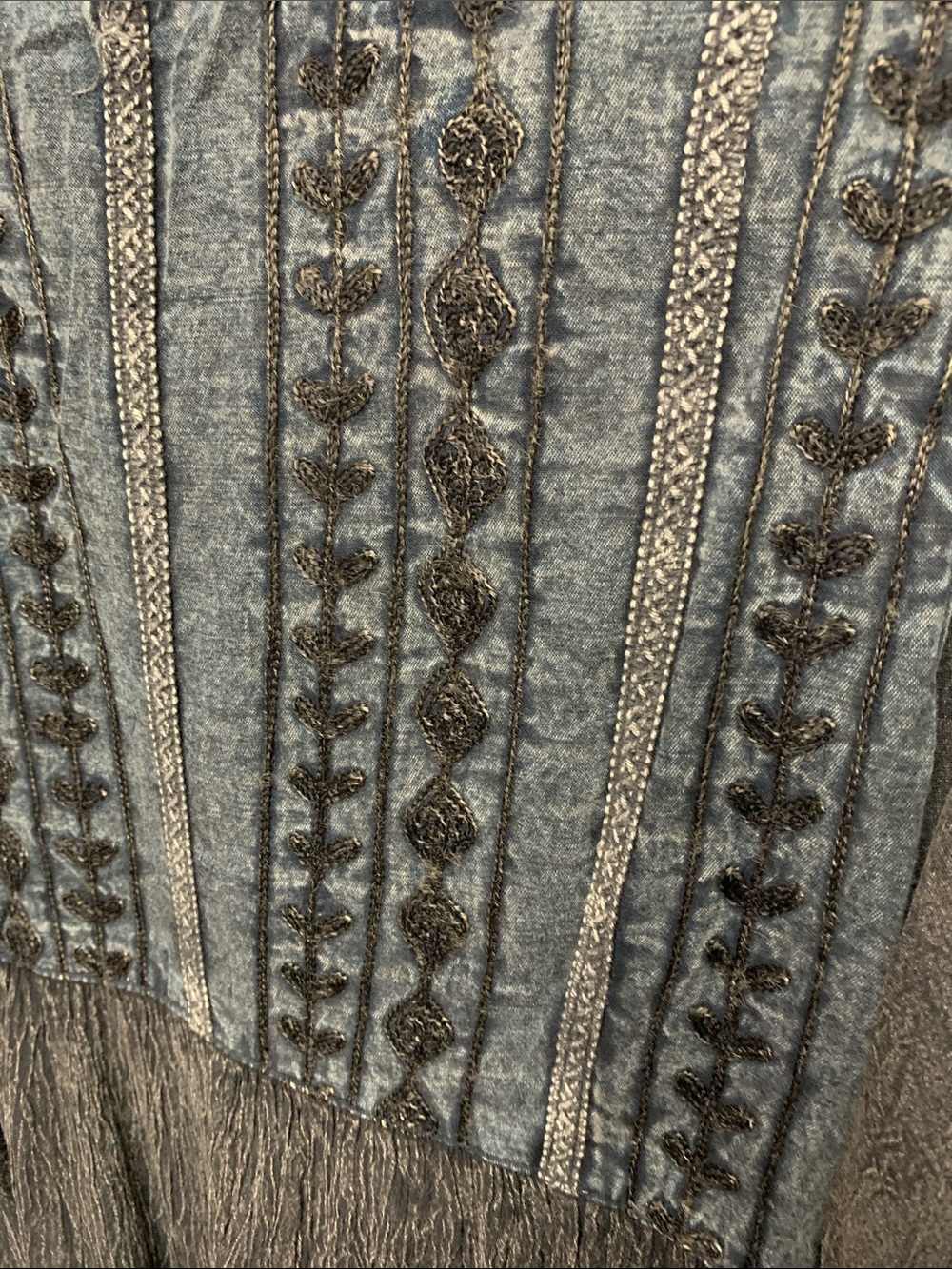 “The Maci” Charcoal Denim Embroidered Midi Dress - Picture 2 of 2